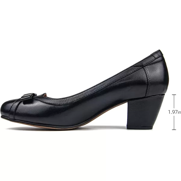 Mona flying Women's Leather 5 cm Pump Chunky Med Heel Round Toe Office Dress Shoes for Ladies