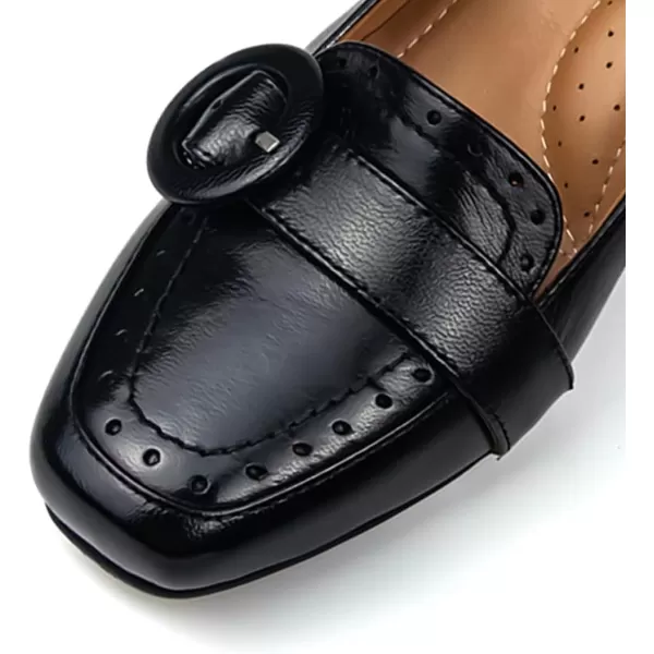 Mona flying Women's Leather 7 cm Block Heel Loafers Pumps Square Toe Ladies Office Dress Heel Shoes