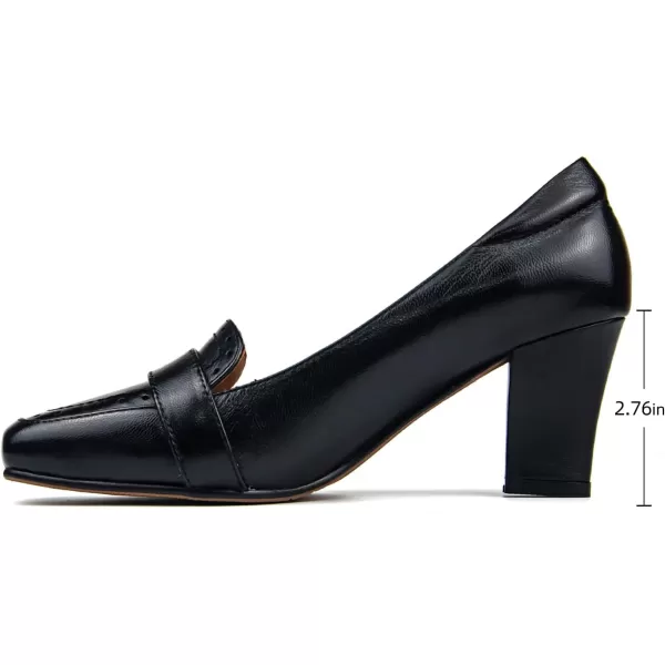Mona flying Women's Leather 7 cm Block Heel Loafers Pumps Square Toe Ladies Office Dress Heel Shoes