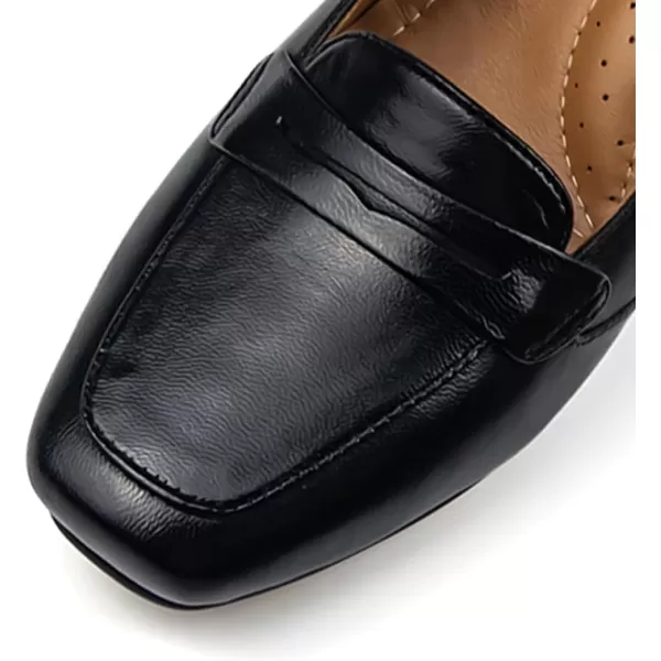 Mona flying Women's Leather Chunky Heel Loafers 7 cm Dress Pump Square Toe Office High Heel Shoes for Ladies
