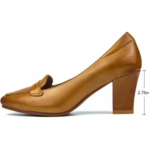 Mona flying Women's Leather Chunky Heel Loafers 7 cm Dress Pump Square Toe Office High Heel Shoes for Ladies