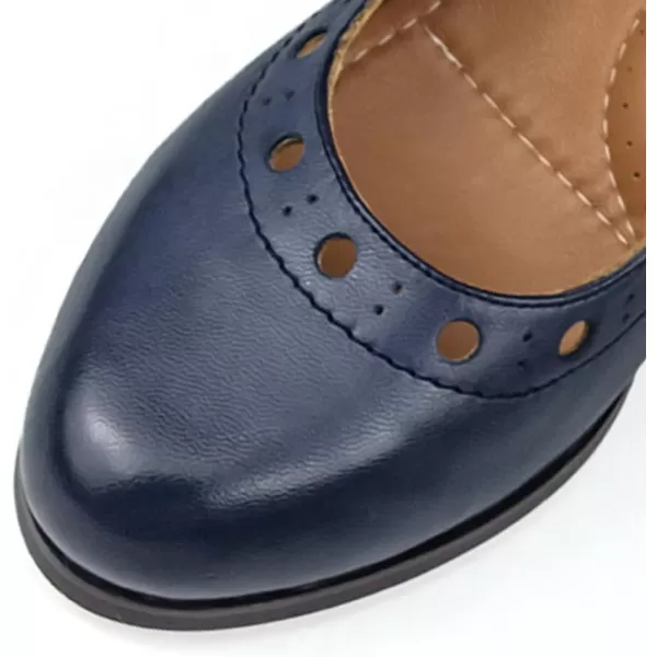 Mona flying Women's Leather Closed Round Toe 3 inch High Heels Dress Pump Shoes