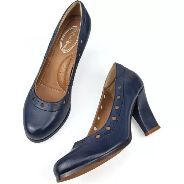 Mona flying Women's Leather Closed Round Toe 3 inch High Heels Dress Pump Shoes