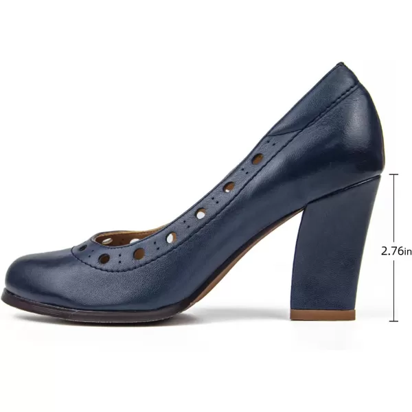 Mona flying Women's Leather Closed Round Toe 3 inch High Heels Dress Pump Shoes