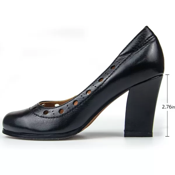 Mona flying Women's Leather Closed Round Toe 3 inch High Heels Dress Pump Shoes