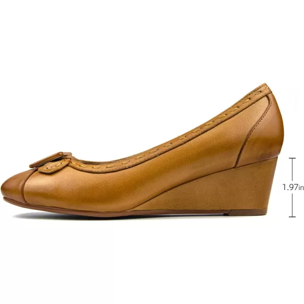 Mona flying Women's Leather Closed Toe 2 inch Wedges Pumps Square Toe Comfortable Dress Heel Shoes for Ladies