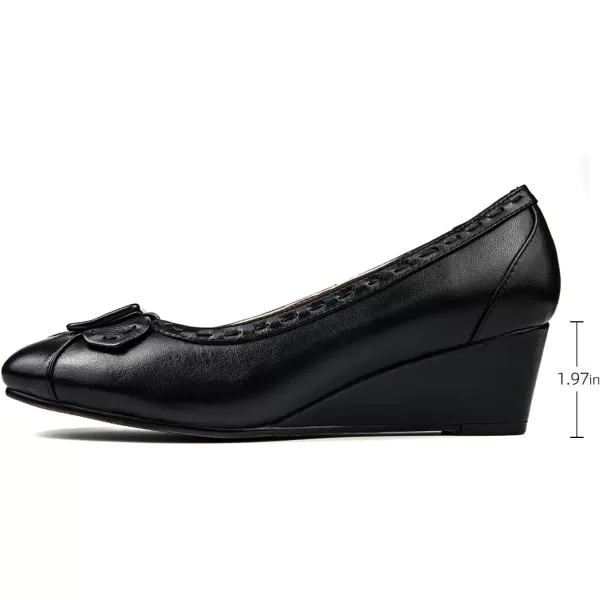 Mona flying Women's Leather Closed Toe 2 inch Wedges Pumps Square Toe Comfortable Dress Heel Shoes for Ladies