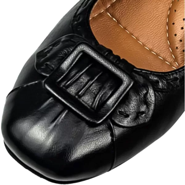 Mona flying Women's Leather Closed Toe 2 inch Wedges Pumps Square Toe Comfortable Dress Heel Shoes for Ladies