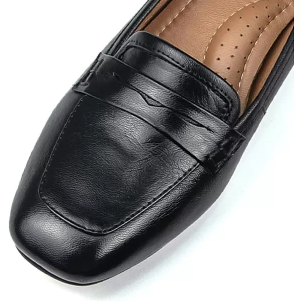Mona flying Women's Leather Mid Wedge Loafer Pumps Square Toe Work Dress Heel Shoes
