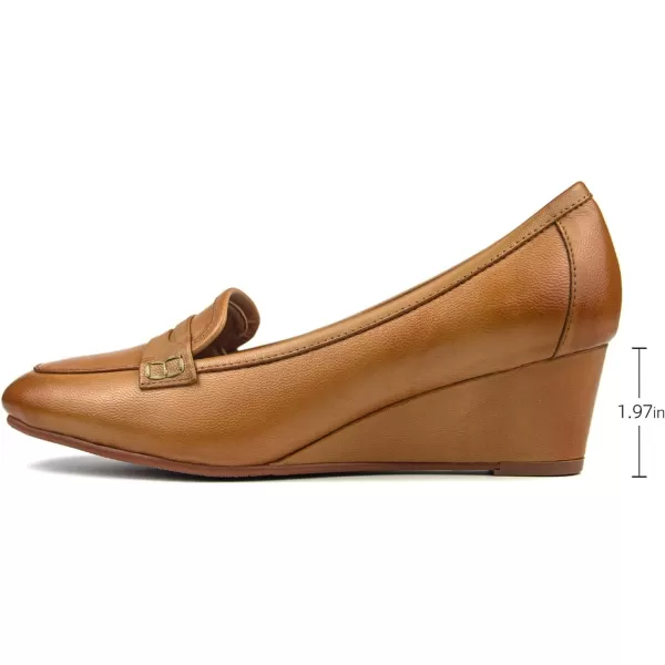 Mona flying Women's Leather Mid Wedge Loafer Pumps Square Toe Work Dress Heel Shoes