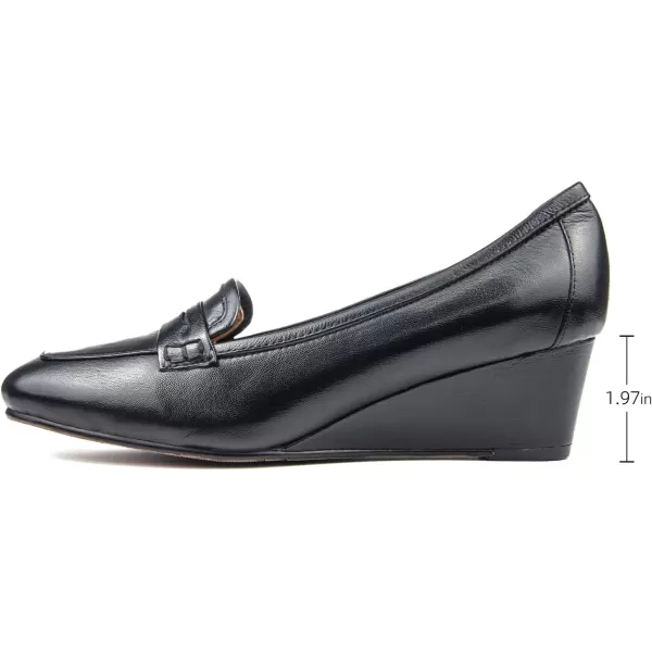 Mona flying Women's Leather Mid Wedge Loafer Pumps Square Toe Work Dress Heel Shoes