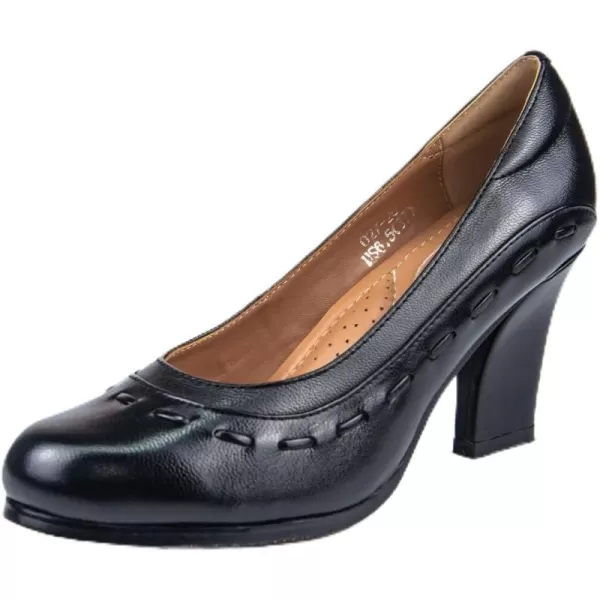 Mona flying Womens 8 cm Dress Pumps High Heel Round Toe Leather Dressy Shoes for Ladies