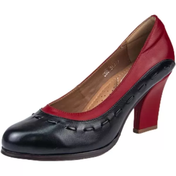 Mona flying Womens 8 cm Dress Pumps High Heel Round Toe Leather Dressy Shoes for Ladies