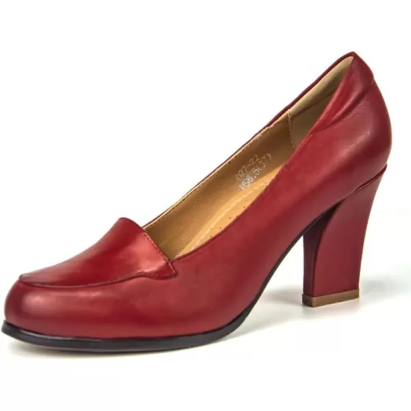 Mona flying Womens 8cm High Heel Dress Pumps Court Shoes Round Toe Leather Dressy Shoes for Ladies
