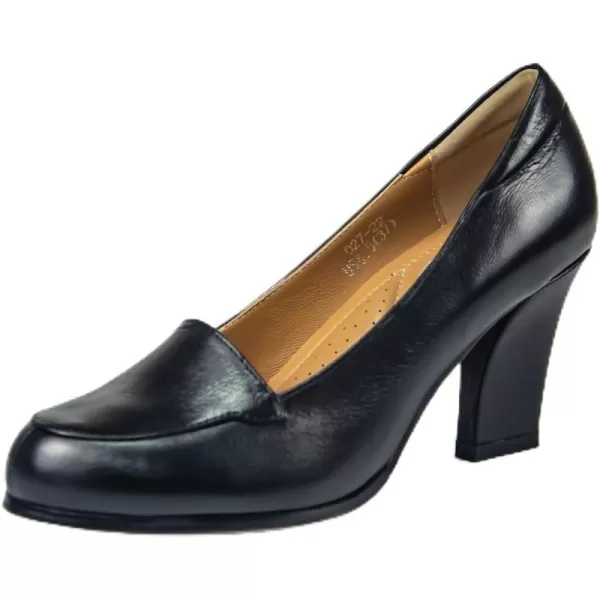 Mona flying Womens 8cm High Heel Dress Pumps Court Shoes Round Toe Leather Dressy Shoes for Ladies