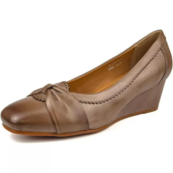 Mona flying Women's Closed Toe 5 cm Leather Wedges Pumps Square Toe Bow Office Work Dress Shoes Mid Heel