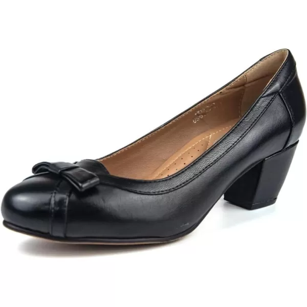 Mona flying Women's Leather 5 cm Pump Chunky Med Heel Round Toe Office Dress Shoes for Ladies