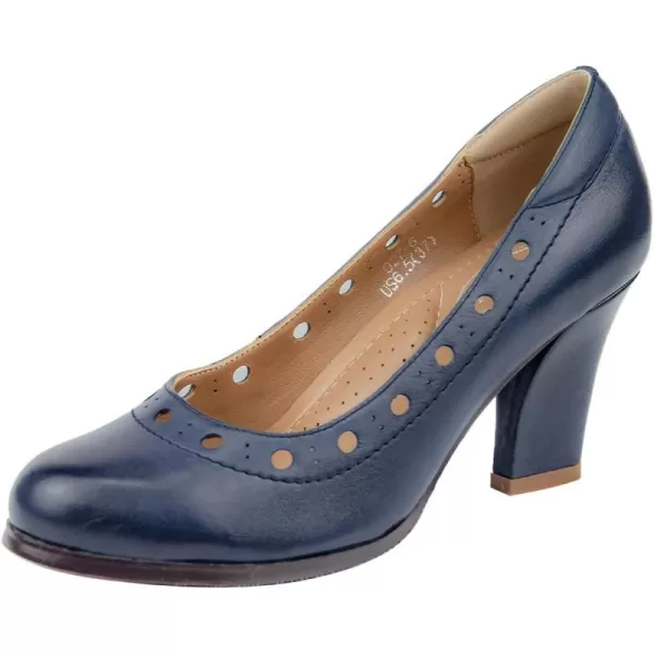 Mona flying Women's Leather Closed Round Toe 3 inch High Heels Dress Pump Shoes
