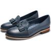 imageMona flying Womens Leather Bow Penny Loafer Business Casual Slip on Flat Office Work Shoes for LadiesBlue