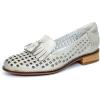imageMona flying Womens Leather Tassel Loafers Slip On Flats Office Ladies Casual ShoesGrey White