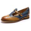 imageMona flying Womens Leather Wingtip Oxford Mary Jane Loafer Casual Flat T Strap Shoes for LadiesBrownblue