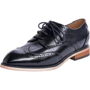 imageMona flying Womens Comfortable Multicolored Wingtip Oxfords Brogue Laceup Leather Shoes for Womens LadiesDeep Black