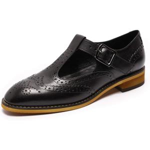 imageMona flying Womens Classic Wingtip Oxfords Mary Jane T Strap Flat Leather Shoes for LadiesBlack