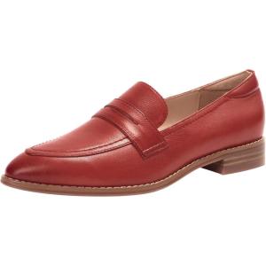 imageMona flying Womens Leather Pointed Toe Penny Loafer Dress Casual Slip on Flat Office Work Shoes for LadiesDeep Red
