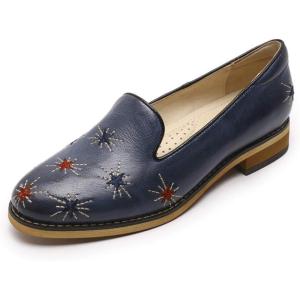 imageMona flying Womens Leather Penny Loafers Slip On Flats Office Ladies Casual ShoesNavy Blue