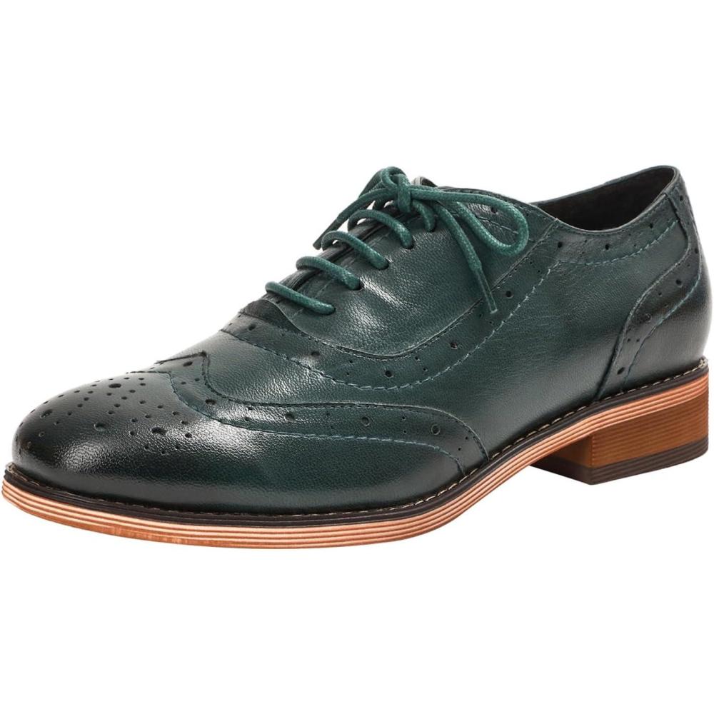 imageMona flying Womens Leather Flat Oxfords Shoes for Women Perforated Laceup Wingtip Vintage Brogues ShoesBlackish Green
