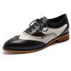 imageMona flying Womens Perforated Oxfords Wingtip Brogue Lace up Leather Flat Office Work Shoes for LadiesBlack Offwhite
