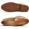 imageMona flying Womens Comfort Leather Round Toe Penny Loafers Dress Casual Slip On Flats Ladies Office Work ShoesPale Brown