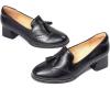 imageMona flying Womens Leather Chunky Mid Heel Tassel Loafers Pumps Vintage Office Work Heel Shoes for LadiesBlackish