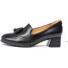 imageMona flying Womens Leather Chunky Mid Heel Tassel Loafers Pumps Vintage Office Work Heel Shoes for LadiesBlackish