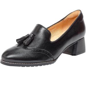 imageMona flying Womens Leather Chunky Mid Heel Tassel Loafers Pumps Vintage Office Work Heel Shoes for LadiesBlackish