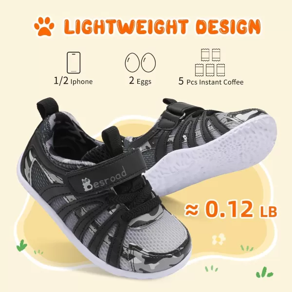 Besroad Toddler Shoes Boys Girls Barefoot Sneakers Kids Breathable Walking Shoes Lightweight Strap Anti-Slip Sole Tennis Shoes