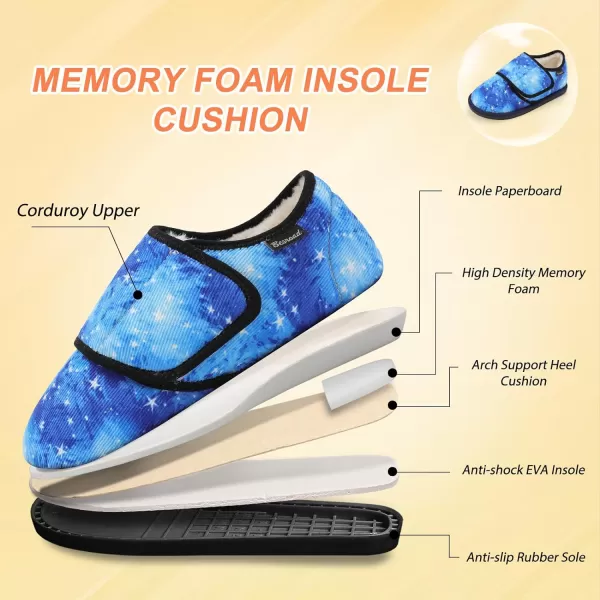 Besroad Womens Furry Memory Foam House Slippers Adjustable Plush Comfy Bedroom Shoes Winter Closed Back Slippers Indoor Outdoor