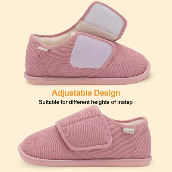 Besroad Womens Furry Memory Foam House Slippers Adjustable Plush Comfy Bedroom Shoes Winter Closed Back Slippers Indoor Outdoor