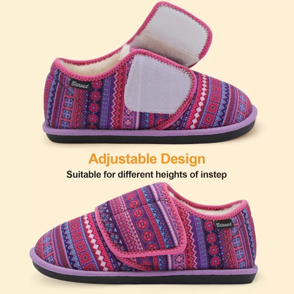 Besroad Womens Furry Memory Foam House Slippers Adjustable Plush Comfy Bedroom Shoes Winter Closed Back Slippers Indoor Outdoor