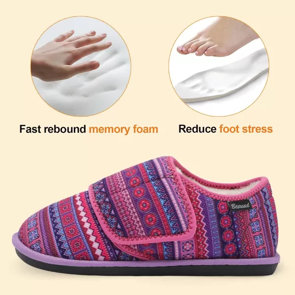 Besroad Womens Furry Memory Foam House Slippers Adjustable Plush Comfy Bedroom Shoes Winter Closed Back Slippers Indoor Outdoor