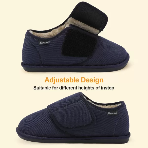 Besroad Womens Furry Memory Foam House Slippers Adjustable Plush Comfy Bedroom Shoes Winter Closed Back Slippers Indoor Outdoor
