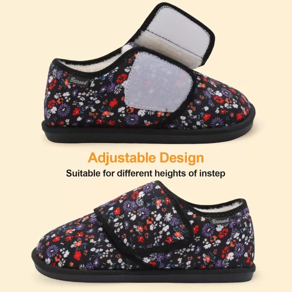 Besroad Womens Furry Memory Foam House Slippers Adjustable Plush Comfy Bedroom Shoes Winter Closed Back Slippers Indoor Outdoor