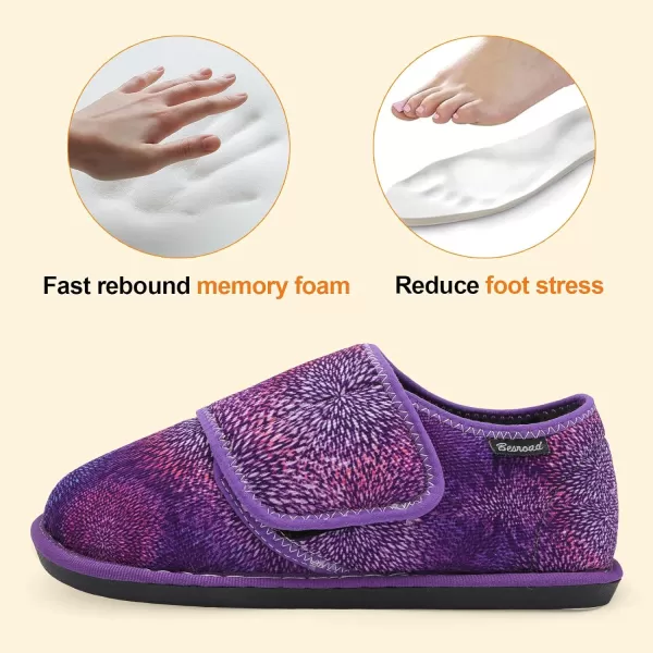 Besroad Womens Furry Memory Foam House Slippers Adjustable Plush Comfy Bedroom Shoes Winter Closed Back Slippers Indoor Outdoor