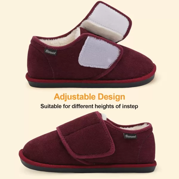 Besroad Womens Furry Memory Foam House Slippers Adjustable Plush Comfy Bedroom Shoes Winter Closed Back Slippers Indoor Outdoor