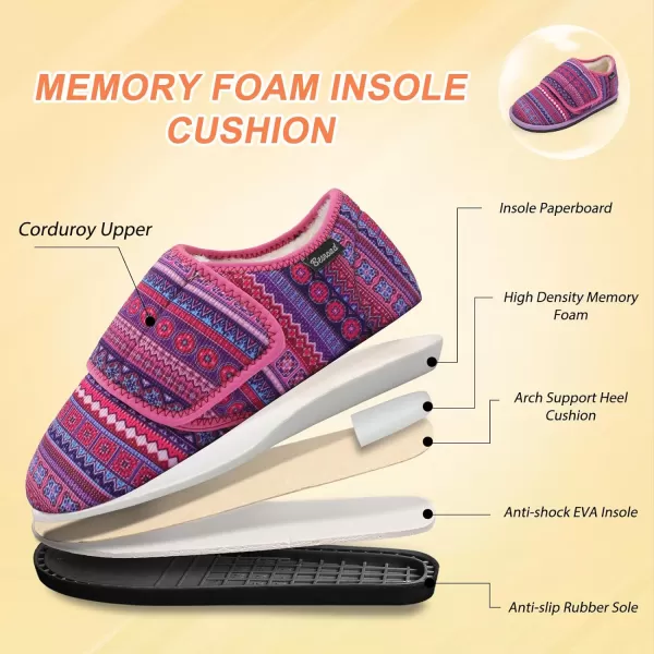 Besroad Womens Furry Memory Foam House Slippers Adjustable Plush Comfy Bedroom Shoes Winter Closed Back Slippers Indoor Outdoor