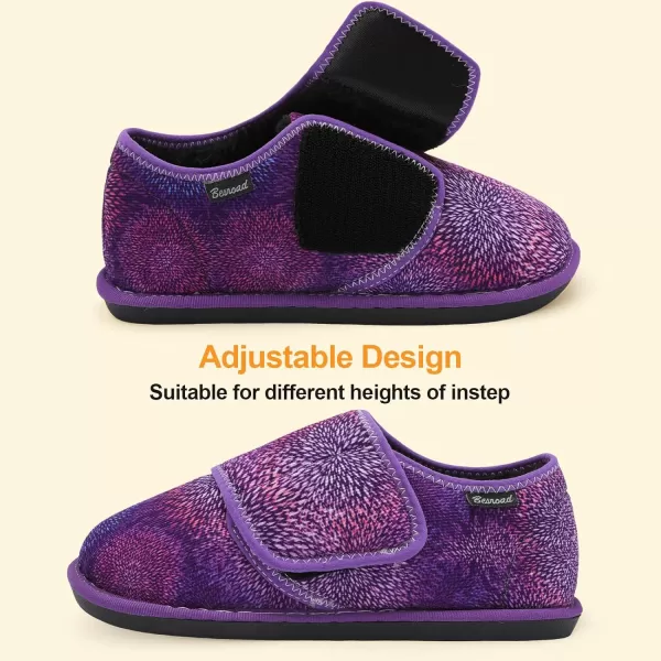 Besroad Womens Furry Memory Foam House Slippers Adjustable Plush Comfy Bedroom Shoes Winter Closed Back Slippers Indoor Outdoor