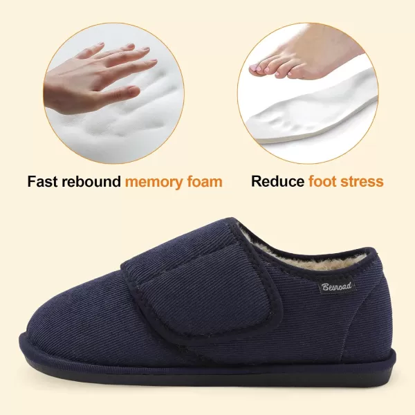 Besroad Womens Furry Memory Foam House Slippers Adjustable Plush Comfy Bedroom Shoes Winter Closed Back Slippers Indoor Outdoor