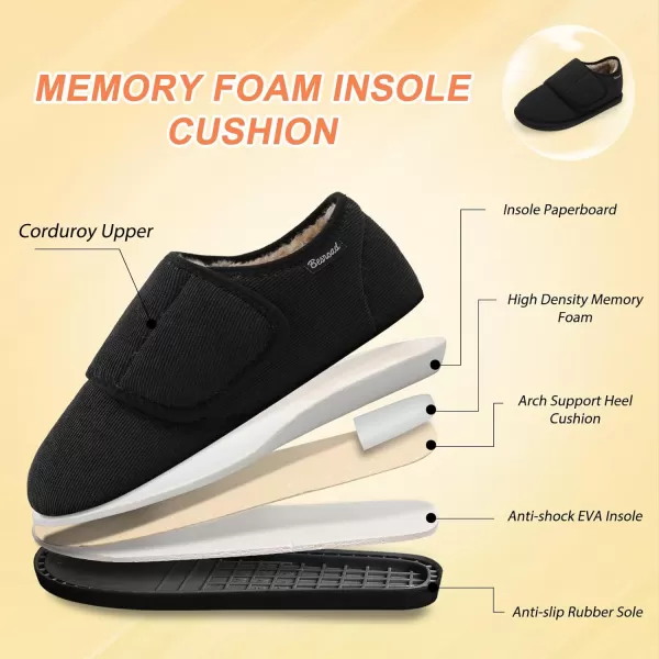 Besroad Womens Furry Memory Foam House Slippers Adjustable Plush Comfy Bedroom Shoes Winter Closed Back Slippers Indoor Outdoor