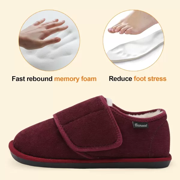 Besroad Womens Furry Memory Foam House Slippers Adjustable Plush Comfy Bedroom Shoes Winter Closed Back Slippers Indoor Outdoor