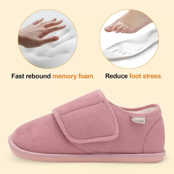 Besroad Womens Furry Memory Foam House Slippers Adjustable Plush Comfy Bedroom Shoes Winter Closed Back Slippers Indoor Outdoor